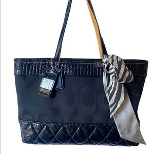 Coach Black signature patent leather tote bag